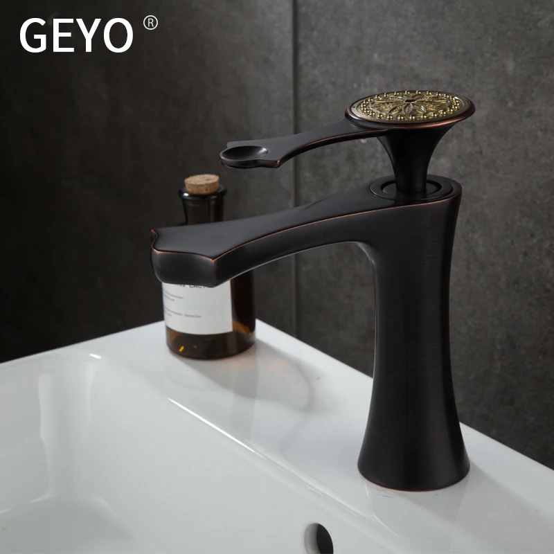GEYO Antique Kitchen Black Copper Bathroom Faucets Basin Faucets Brass OilRubbed Bronze Faucet Bathroom Shower Hot Cold MixerTap GEYO Antique Kitchen Black Copper Bathroom Faucets Basin Faucets Brass OilRubbed Bronze Faucet Bathroom Shower Hot Cold MixerTap