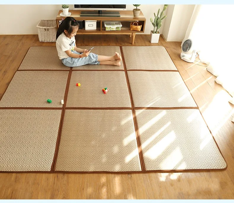 Натуральный Растительный ротанговый коврик для гостиной для лета, коврик для прохладной татами, японский стиль, легкий уход, складной ковер для хранения
