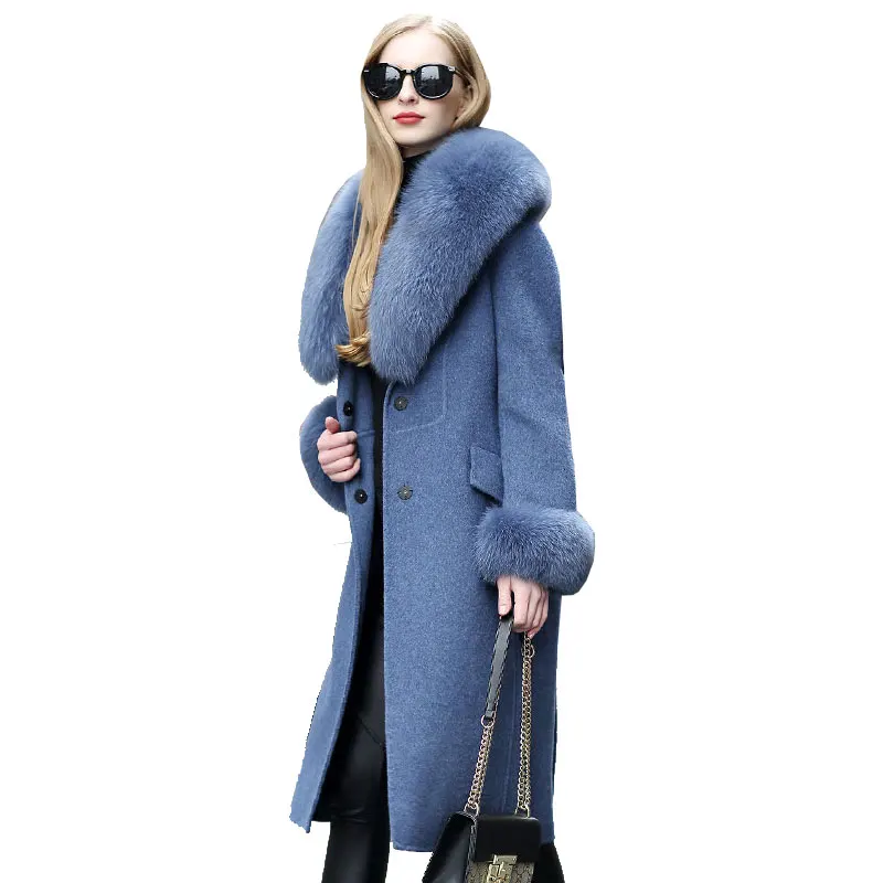 Real Fur Coat 2019 Winter Coat Women Fox Fur Collar Wool Jacket Double