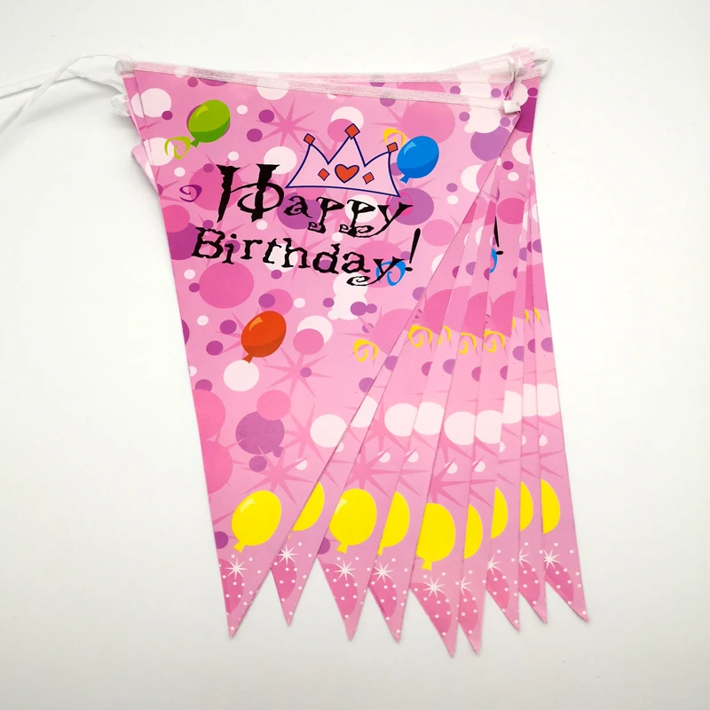 

1set/lot Pink Crown Theme Paper Hanging Flags Baby Shower Party Wall Banner Kids Girls Favors Happy Birthday Decoration Pennants