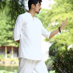 Летние свободные Fit Винтаж медитации Кунг фу костюм для мужчин дышащий хлопок белье 2 шт. набор для бега повседневная одежда костюмы
