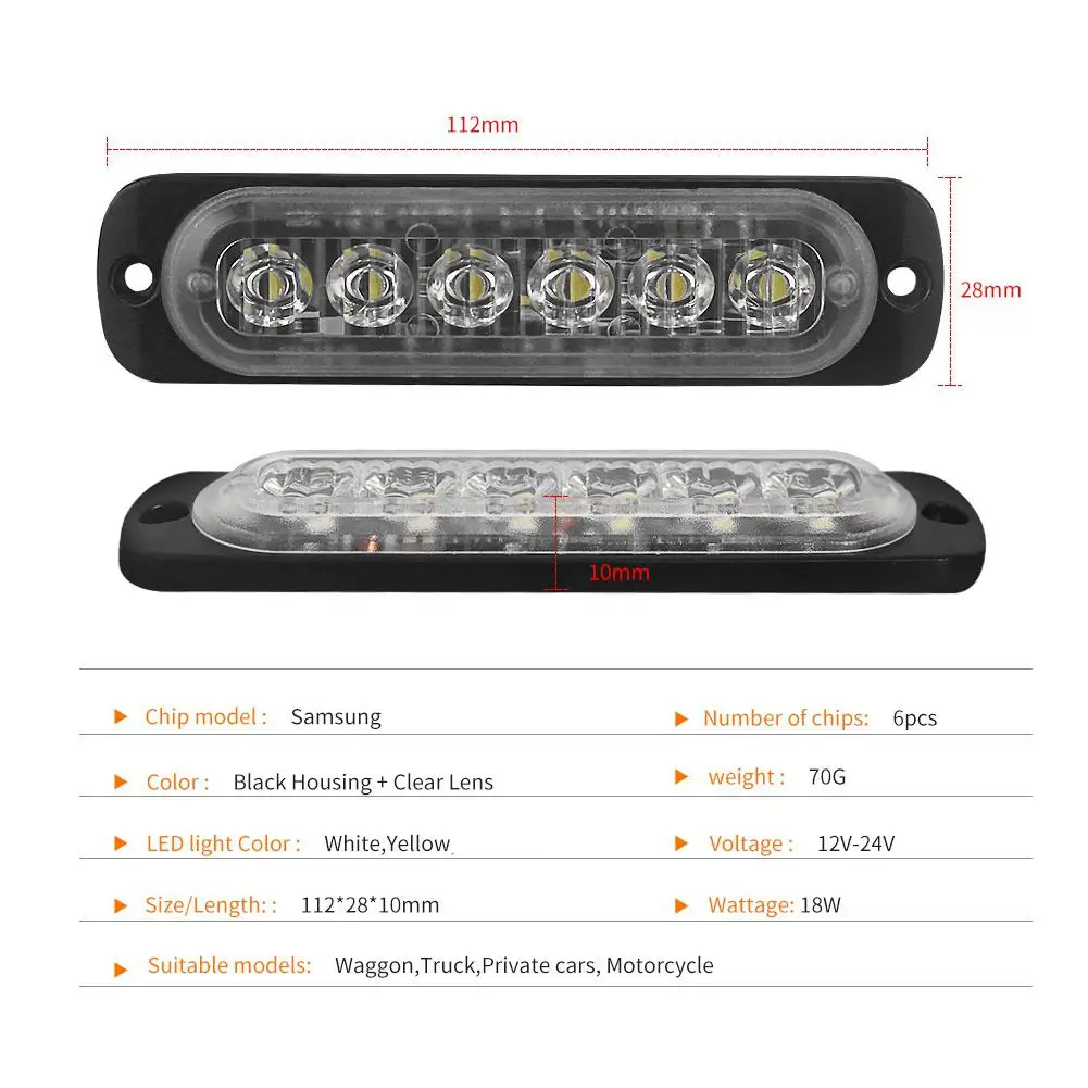 4 шт. 18 режимов 6LED автомобиль грузовик свет прямоугольный 18 Вт 1000ЛМ водонепроницаемый IP67 аварийный предупредительный маячок аварийная вспышка стробоскопы