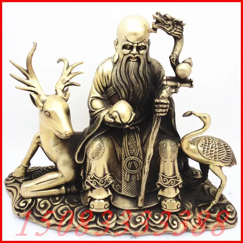 

Shirlstar Bronze statue copper decoration antarctic crane deer longevity bronze statue Large