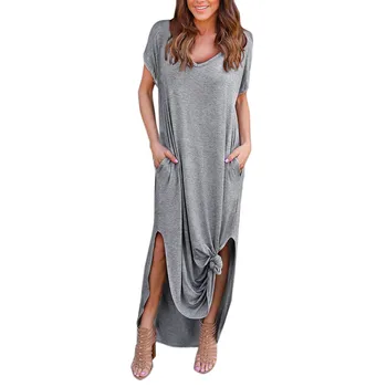 

Womens Loose Summer Beach Gallus Short Sleeves Floor-Length Long Dress