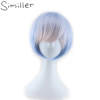 

Similler High Temperature Fiber Women's Short Synthetic Hair Bob Wigs For Cosplay Party (Light Blue/Pink)