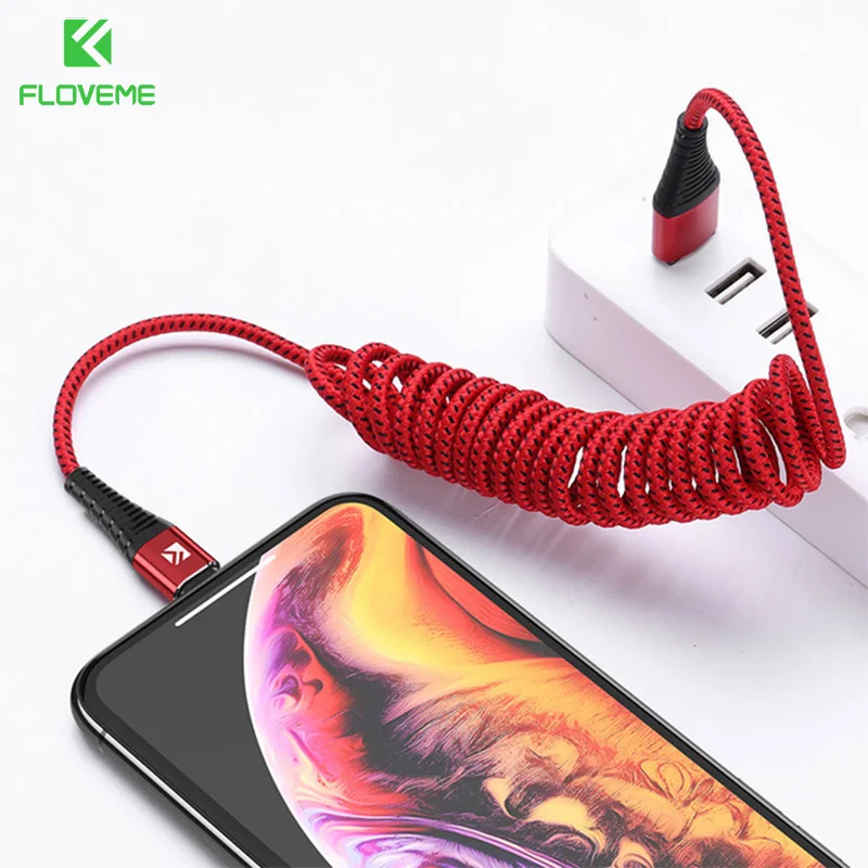 

FLOVEME Spring USB Cable for iPhone XS MAX XR X Nylon Data Fast Charging Cable for iPhone iPad Phone Charger Wire Cord