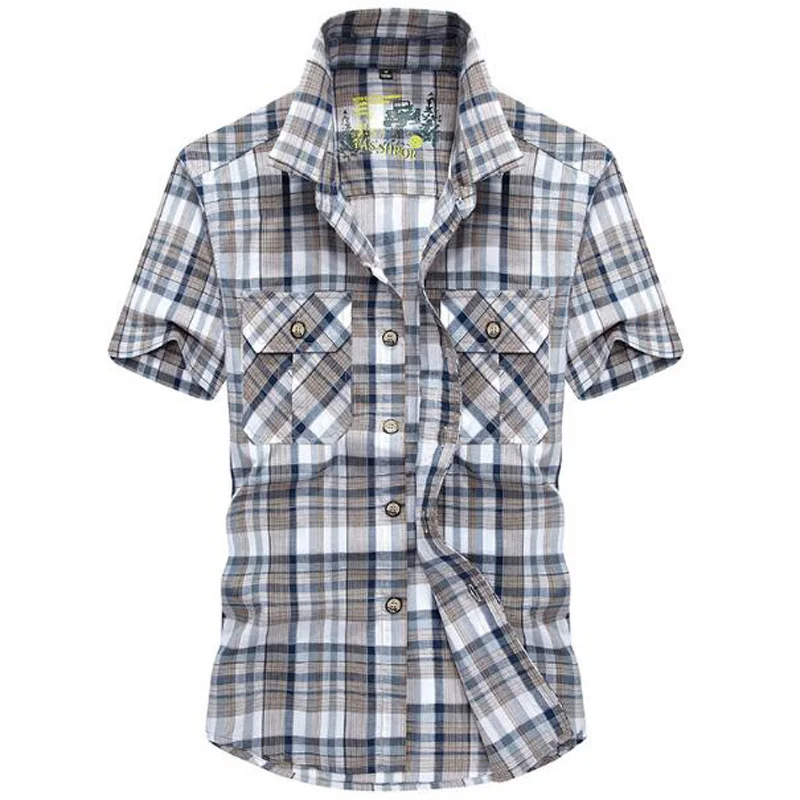 Kopen Nieuwe Mannen Shirts Merk Casual Katoenen Shirt Korte Mouwen Jong Man Losse Zomer Plaid Plus Size Shirt