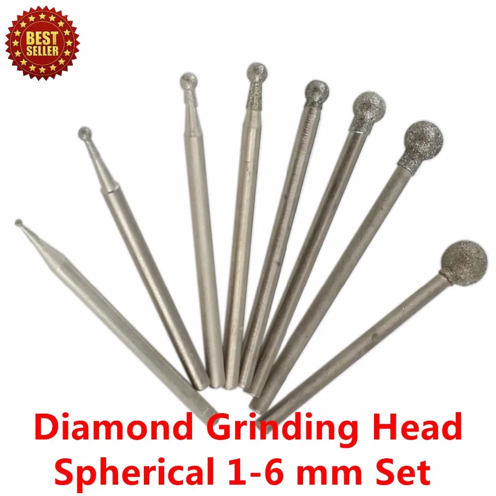 8Pcs meulage diamant tête sphérique 1-6 mm Set Coated monté points sphères 8Pcs meulage diamant tête sphérique 1-6 mm Set Coated monté points sphères