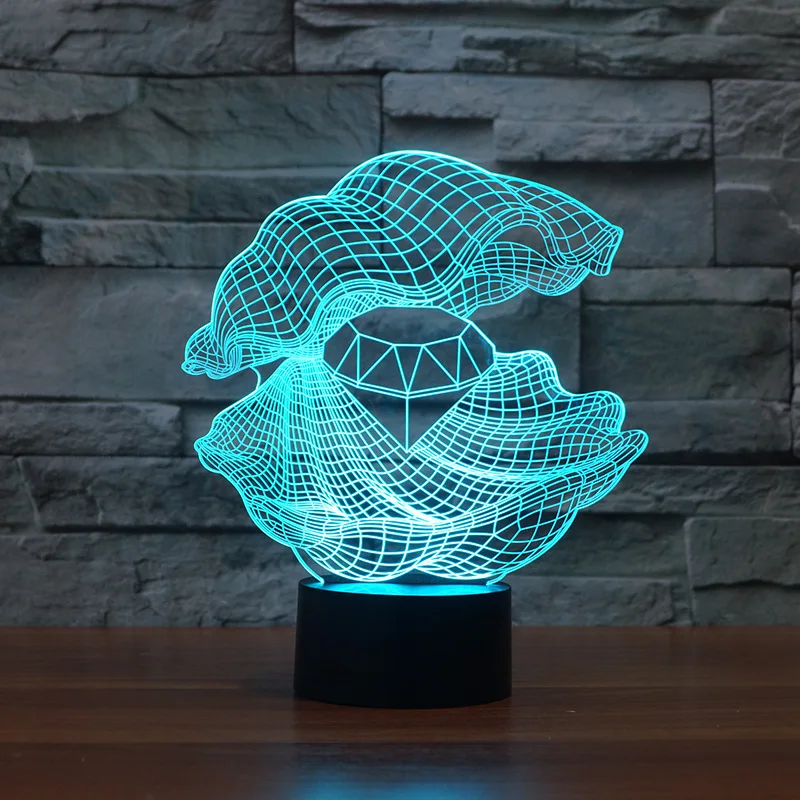 

Creative Gift Diamond Shell 3d Led Night Light Manufacturers Direct Sales 3d Light Fixtures Kids Room Led Table Lamp
