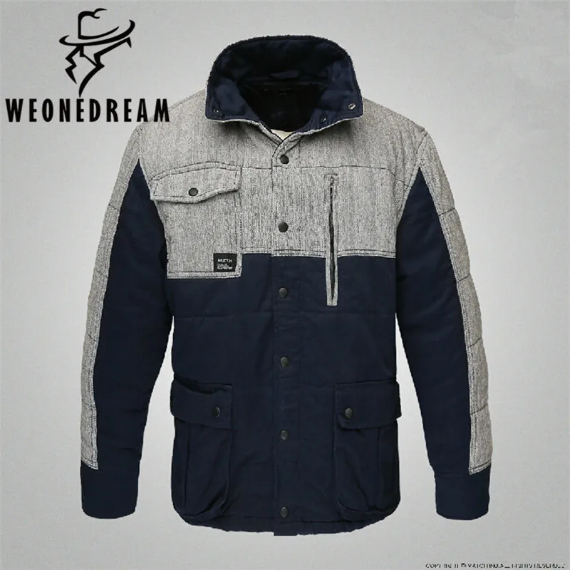 Человек бренд зима хлопковые пиджаки мужской лоскутное синий теплые парки пальто Slim Fit молния верхняя одежда Bodywarmer для человека 6xl плюс
