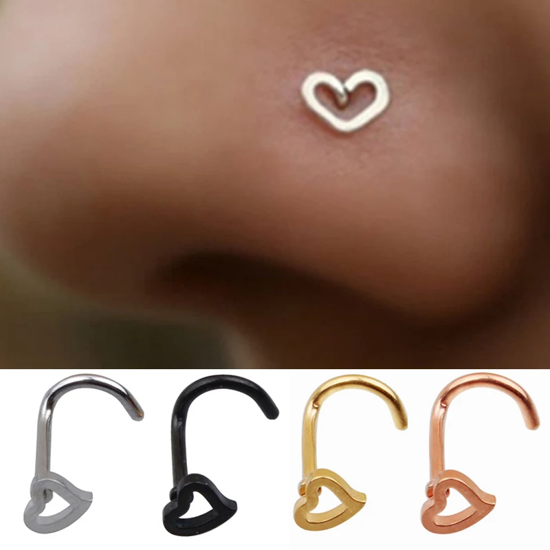 

1PC New Fashion Hot Sale Open Hoop Ring Body Piercing Studs Nose Stud Stainless Steel Heart Corner
