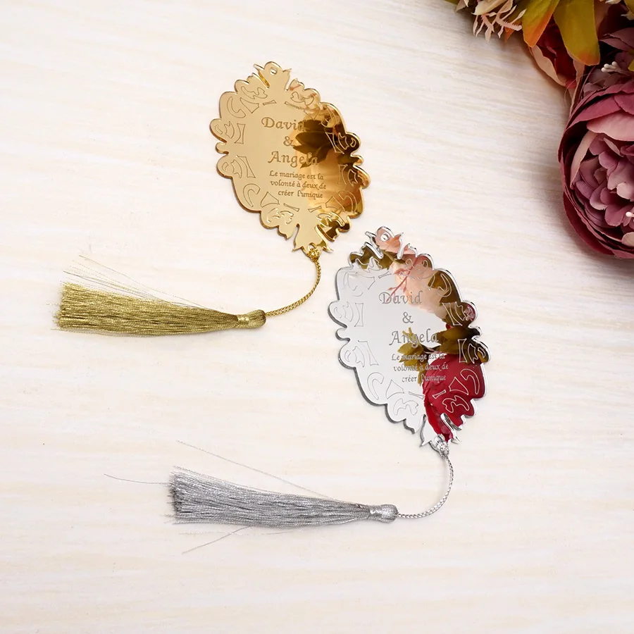 

20pcs 10cm Custom Name Wedding Guest Gifts Acrylic Mirror Personalized Invitation Card Oval Design Party Decor Favors Tassels