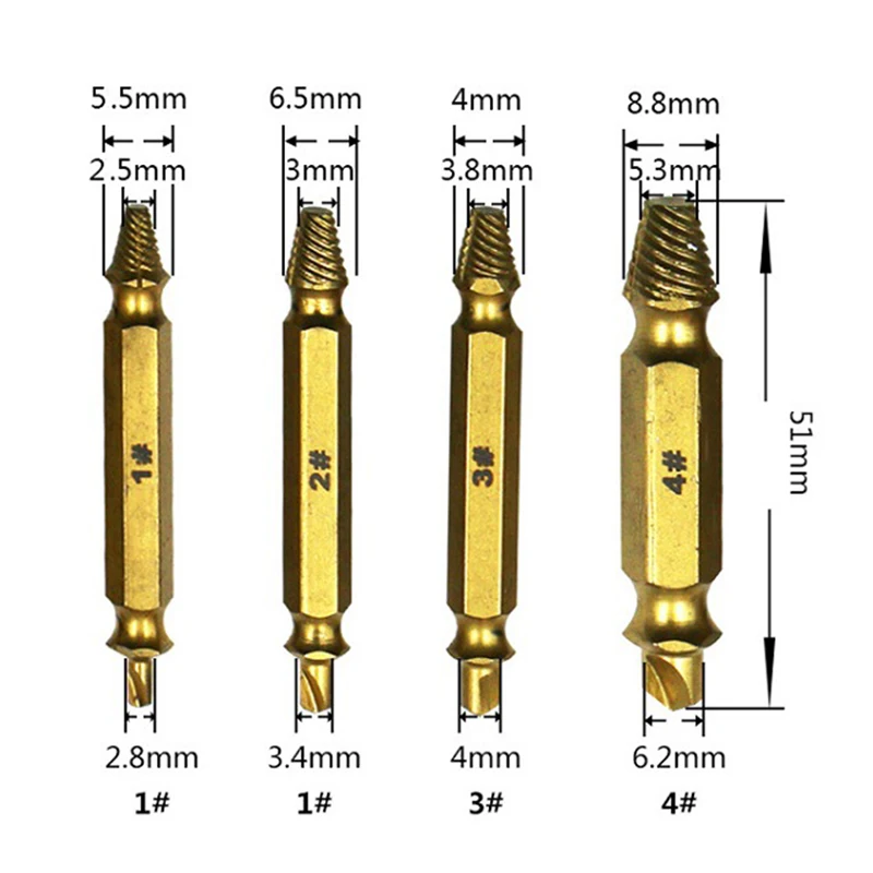 4 шт. поврежденный Винт экстрактор сверла направляющий набор сломанной скорости легко из болт шпильки полосатый инструмент для удаления винта