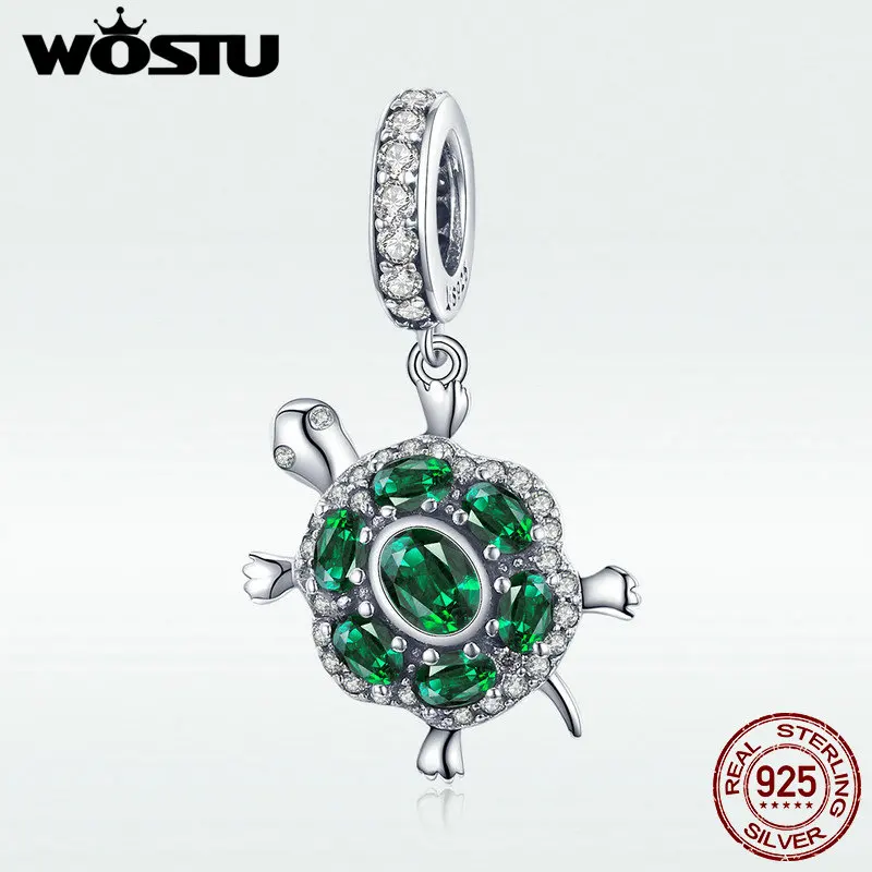 

WOSTU New Arrival 100% 925 Sterling Silver Green Turtle Charm Fit Bracelet & Necklace Pendant Lovely Simple Jewelry Gift DXC1017