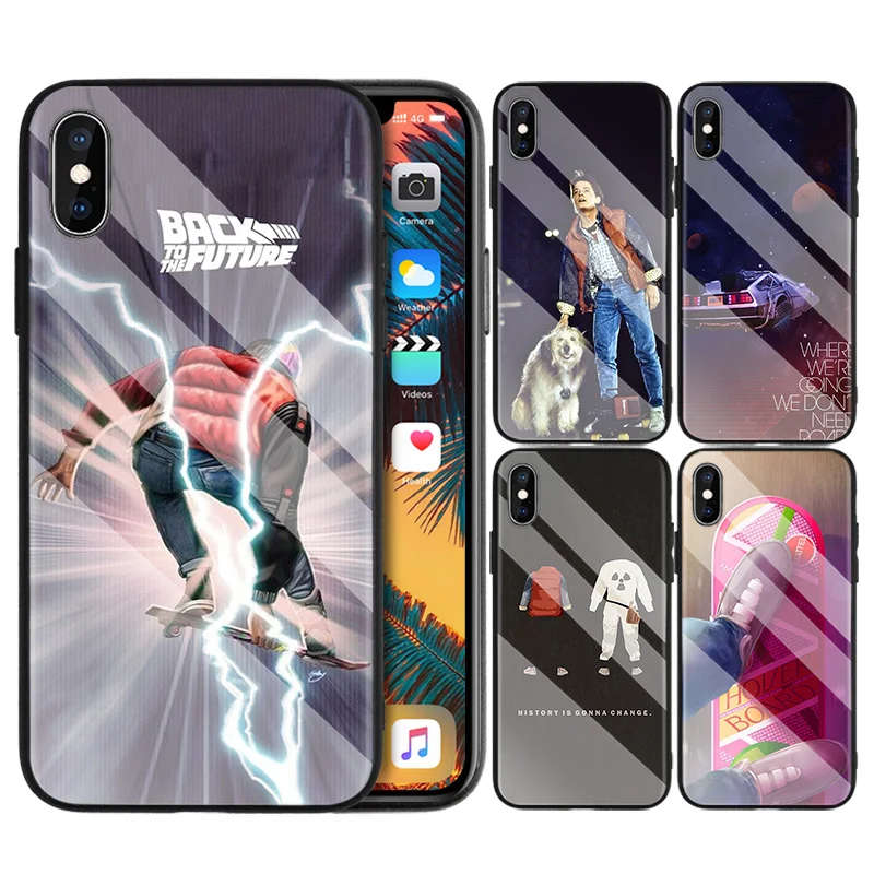 

Tempered Glass Case Capa for Apple iPhone 7 8 6 6S 11 11Pro X XR XS MAX Plus Back To The Future Print Cartoon Case Rubber Coque