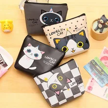 10 шт., кавайный мини кошелек для маленьких девочек с мультипликационным принтом, женский маленький кошелек из искусственной кожи с кошкой, ключница, кошелек на молнии, кошельки, сумка