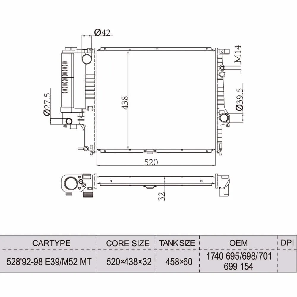 Автомобильный радиатор для воды радиатора для BMW 5er Touring 528 92 98 E39 M52 MT 520i 523i 528i 1740695689 701 699 154
