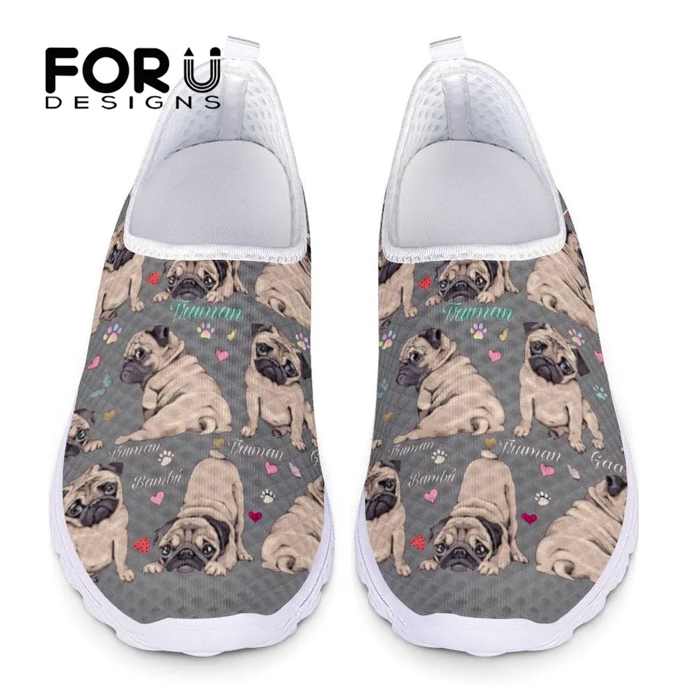 Forudesigns Cute Pug Dog Pattern Summer Ladies Sneakers Flats Women