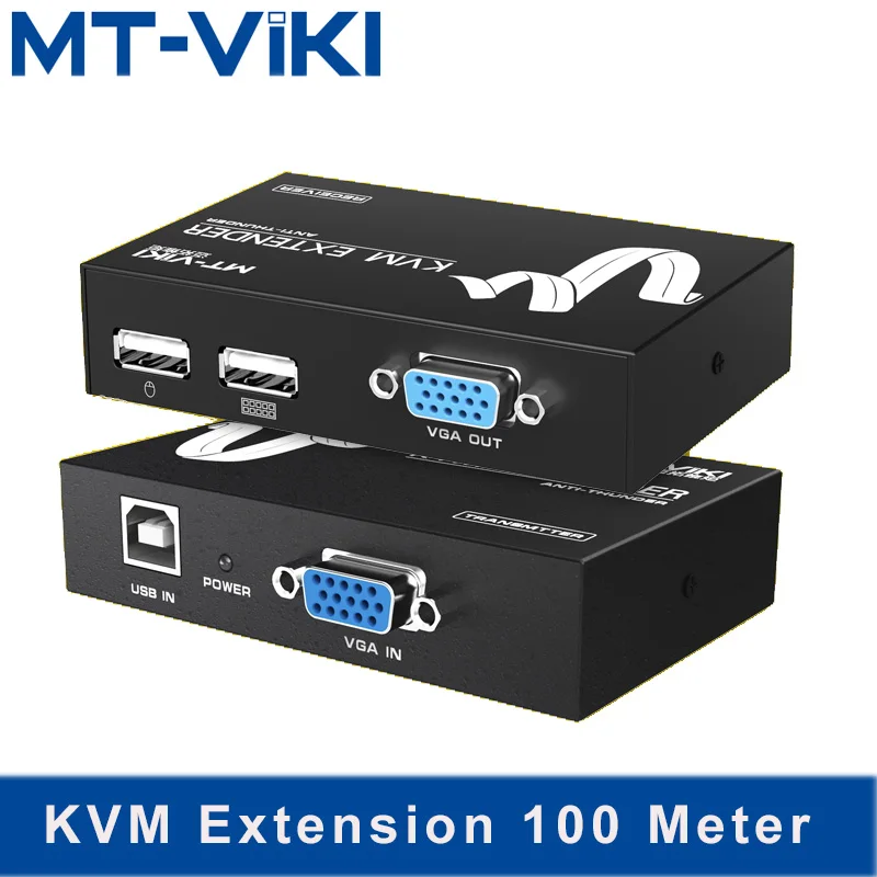 MT-Viki KVM Extension 100 Meter Keyboard Video Mouse Repeater Adapter VGA USB Extender via UTP CAT RJ45 LAN cable MT-100UK-U