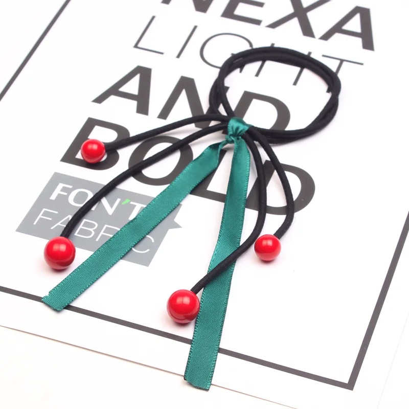 

3Pcs High Elastic Hair Band Red Pearl Stretch Hair Ties For Women Girls Ponytail Holder Hair Ropes Ribbon Sweet Hair Accessories