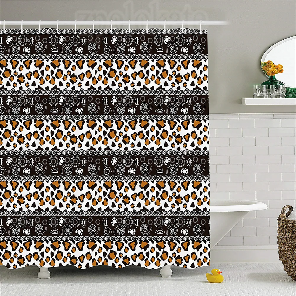 Zambia Shower Curtain African Cheetah Pattern With Circles Spiral