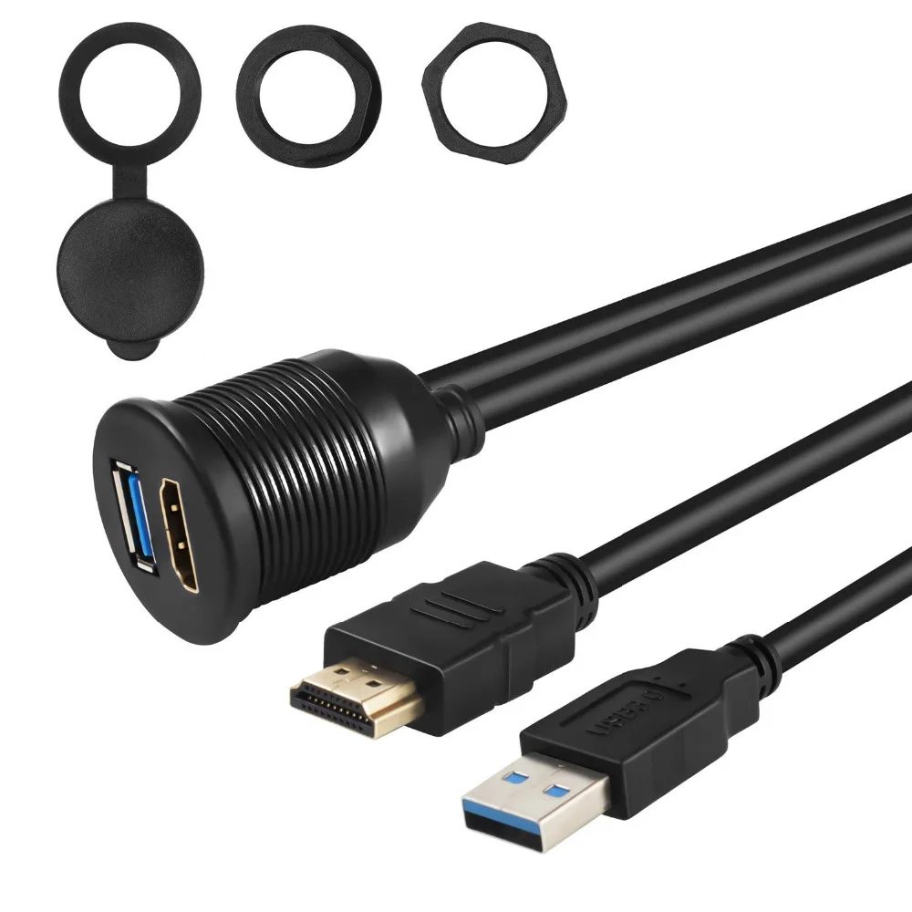 

USB 3.0 & HD to HD + USB3.0 AUX Extension Dash Panel Waterproof Car Flush Mount Cable For Car Boat and Motorcycle