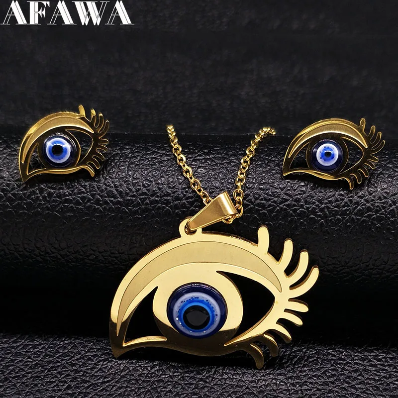 Fashion Evil Eye Stainless Steel Jewelry Sets Women Geometry Dubai Gold