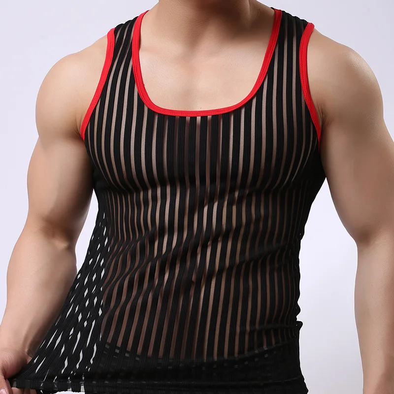

Men Sexy Tank Tops Mesh Male Breathable Top Tee See Through Undershirts Fitness Casual Vest Net Tops Men Summer Undershirts Vest