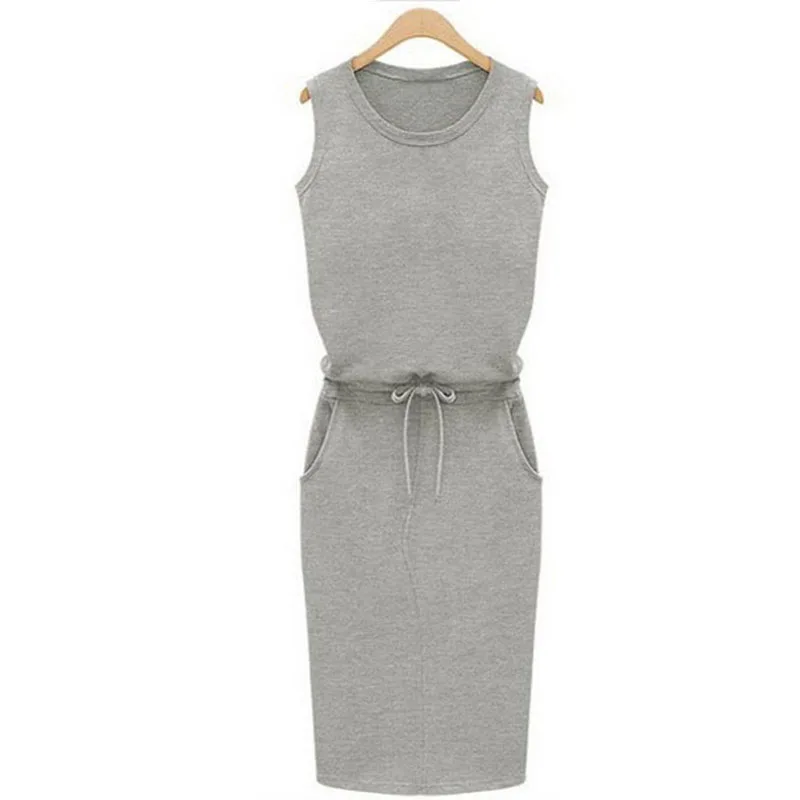 

New dress women hot 2019 summer casual Slim sexy lace up pocket round neck sleeveless off shoulder dresses vestidos OYM0484