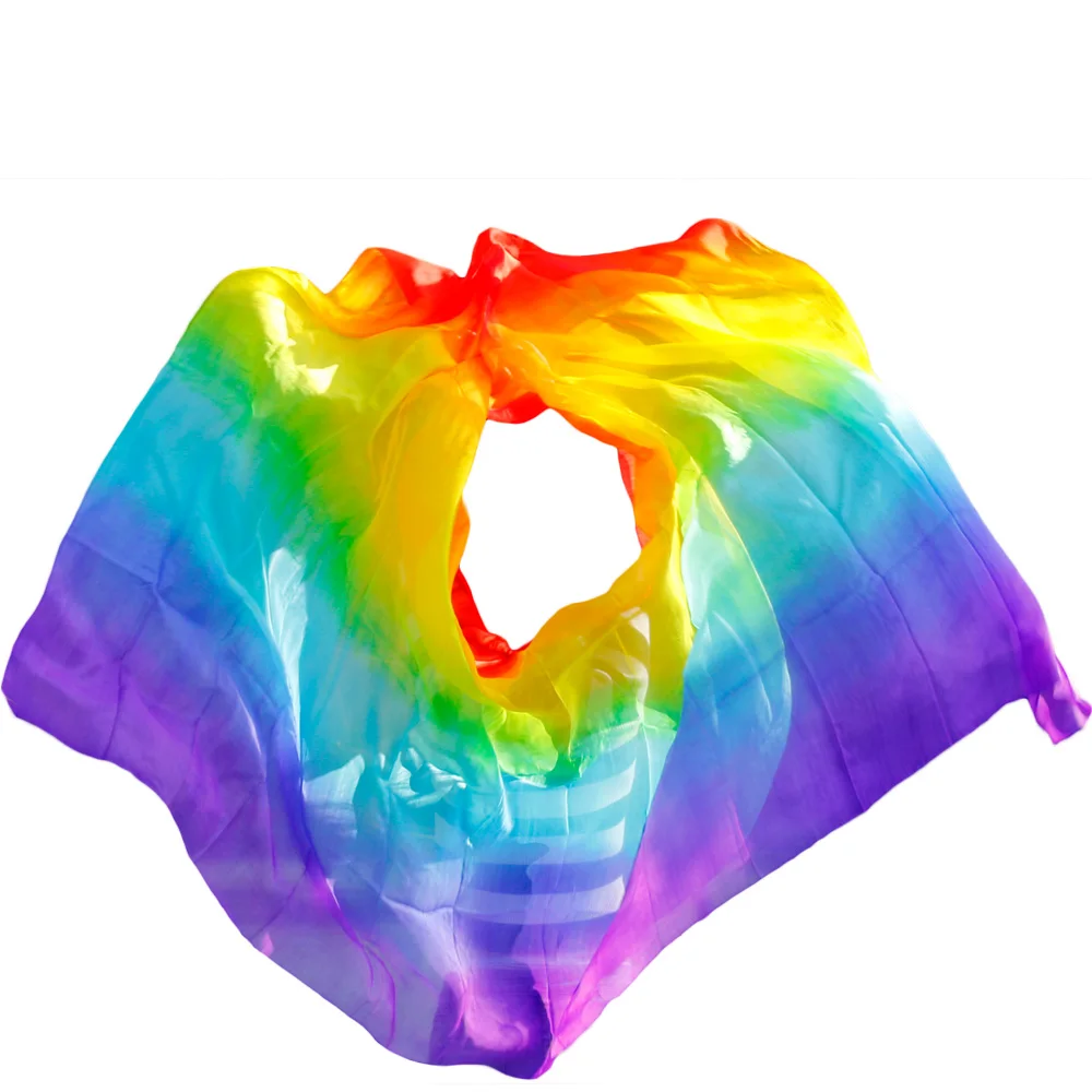 

design 100% real silk belly dance veil, cheap dance veils,tari perut kostum veil wholesale 250 270*114cm Rainbow colors