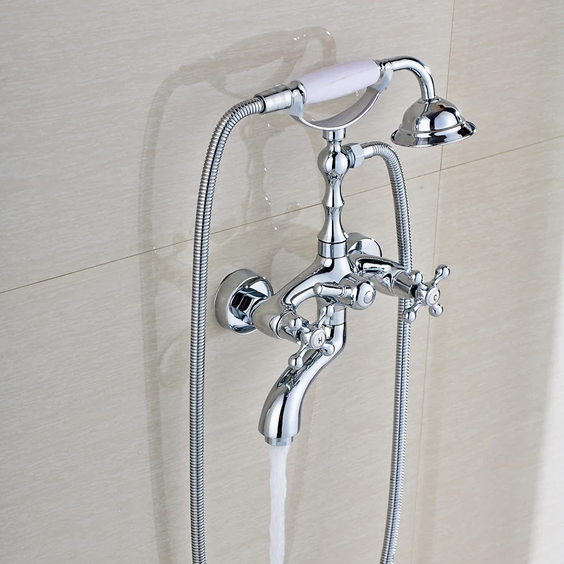 Telephone Style Wall Mount Bathroom Bathtub Mixer Faucet Chrome Brass