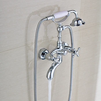 

Telephone Style Wall Mount Bathroom Bathtub Mixer Faucet Chrome Brass Dual Handle Bath Tup Mixer Tap with Hand Shower