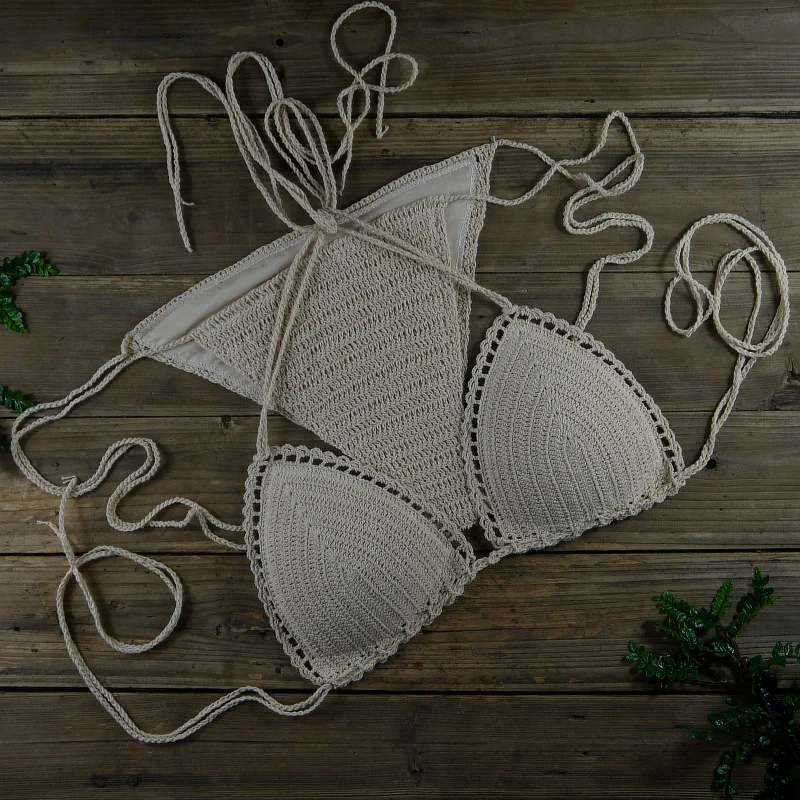 

13 Color Women's Swimwear Push up Swimsuit Handmade Crochet Bikini Sets Lining Swim Trunks