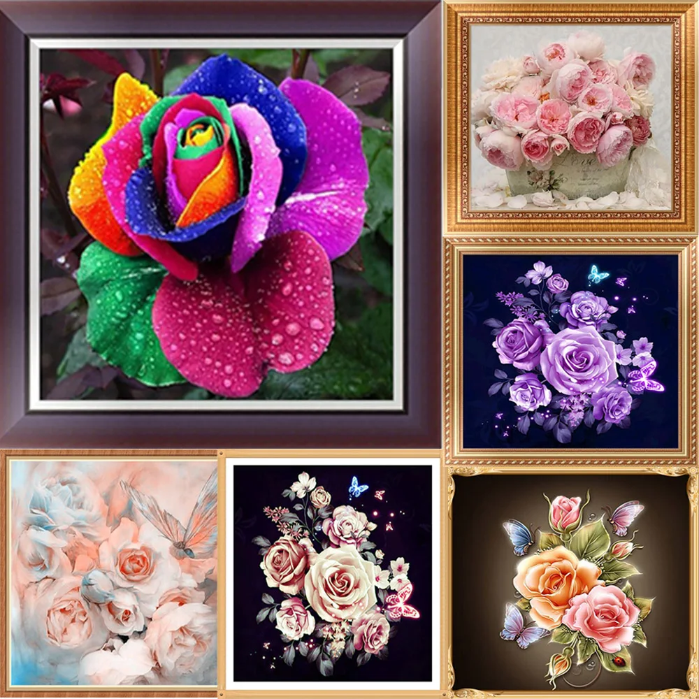 

DIY Diamond Painting Photo Custom Cross Stitch Full Round Floral Picture of Rhinestone Diamond Mosaic Diamond Embroidery 6 Style