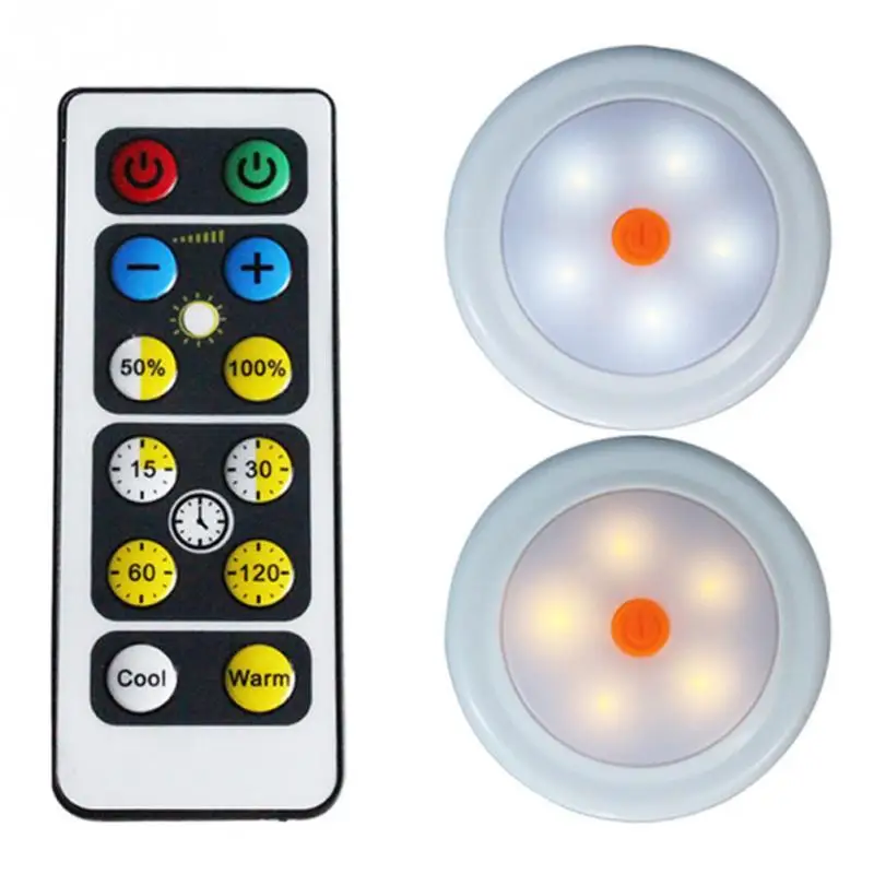Wireless LED Puck Light Set with Dimmer and Timer Battery Powered Light with Remote Control Suitable for Kitchen Cabinet