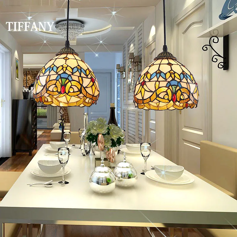 

European Tiffany retro shell Mediterranean pastoral Pendant Lights 3 Line Head luminaria teto hanging Lamps For Home Decoration