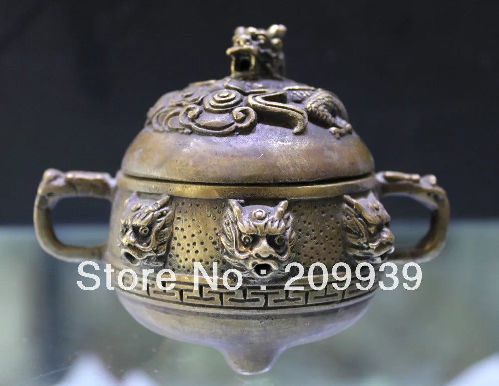

00858 Marked Chinese Bronze Nine 9 Dragon Dragons Ball Incense Burner Censer States statue