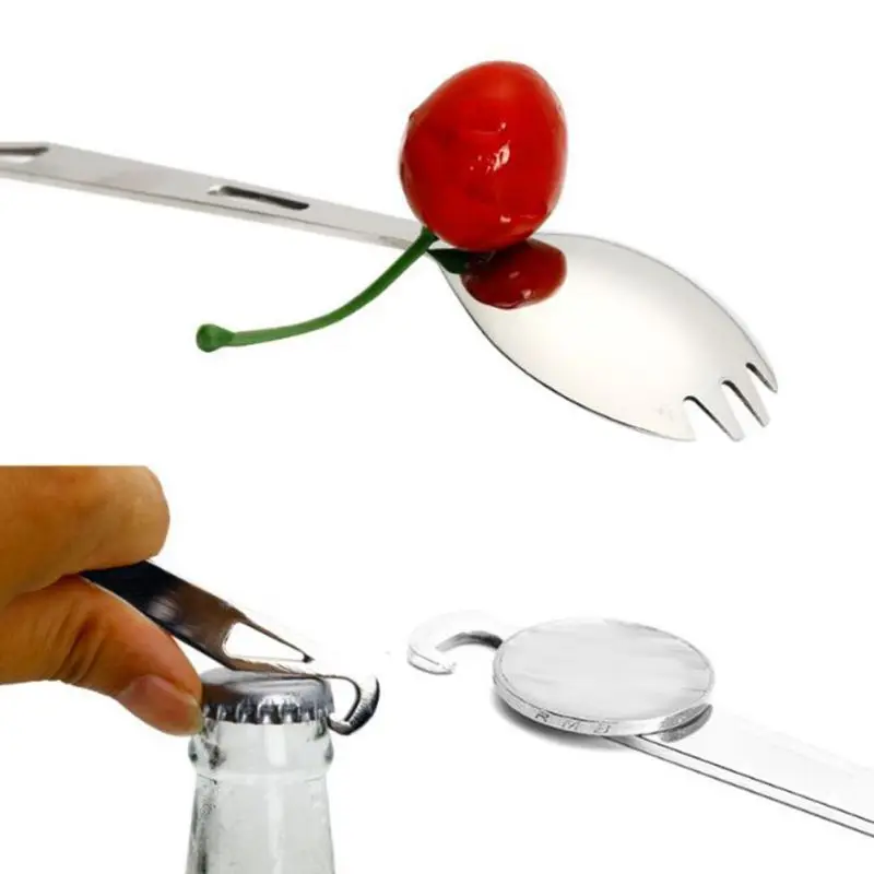 

Anti-scalding Multifunction Portable Spoon Camping Long Handle Multifunction Tableware Titanium Alloy Spoon Fork For Stirring