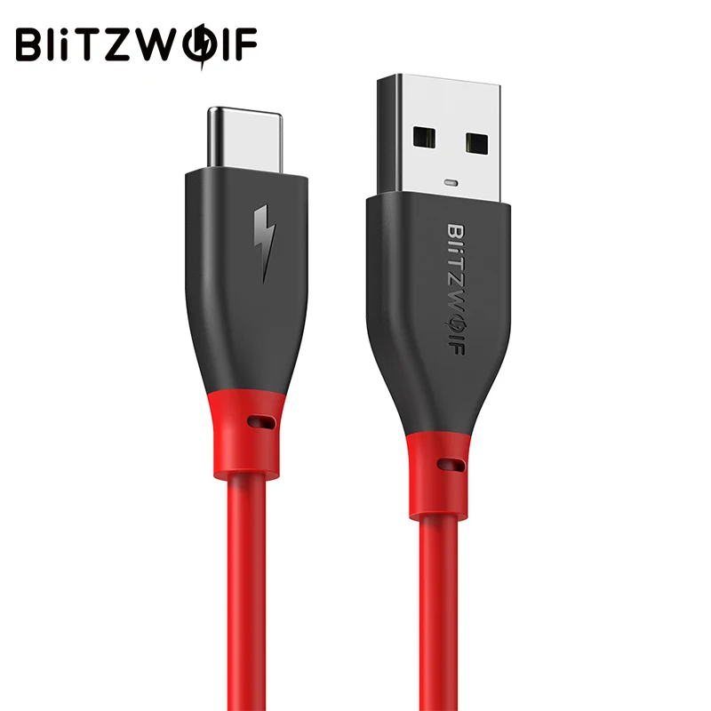 BlitzWolf usb type-C кабель 3A Быстрая зарядка type C кабель для передачи данных AmpCore 1 м 30 см кабели для мобильных телефонов для смартфонов Xiaomi 6 - Цвет: Красный