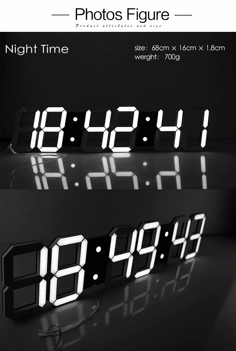 Акция! Большой цифровой Светодиодный Дисплей Настенные Часы Современный Дизайн Покажет Время На Стене В Гостиной 3D Цифровые Настенные часы