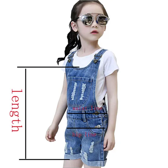 Meninas Denim Macacão Primavera Verão Moda Novas Crianças Roupas Casuais Suspender Calças Sólida Curtas Jeans 4-15 y 3 High Quality Mamãe e Bebê