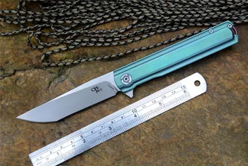 

CH3513 M390 Blade Hunting Knives Titanium handle Green or Grey Colors Tactical Folding Knife collections Gift package