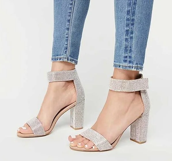 

Free Shipping Women Sexy Black Nude Blue Crystal Diamond Bling Bling Peep Toe Square Heel 100 mm Hook Loop Sandals Lady Shoes