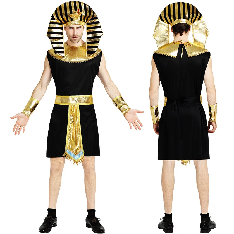 Adult Men Egyptian Pharaoh Tutankhamun King Costume Cleopatra Girl Halloween Party Traditional Egypt Egyptian queen clothing - Цвет: Черный