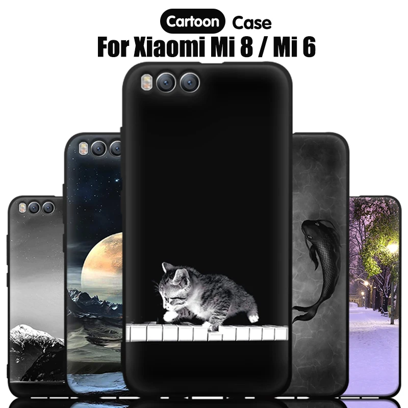 

JURCHEN Silicone Phone Case For Xiaomi Mi 8 Case Mi8 Cute Cartoon Print Soft Tpu Back Cover For Xiaomi Mi 8 Case Xiomi Mi 6 Mi6