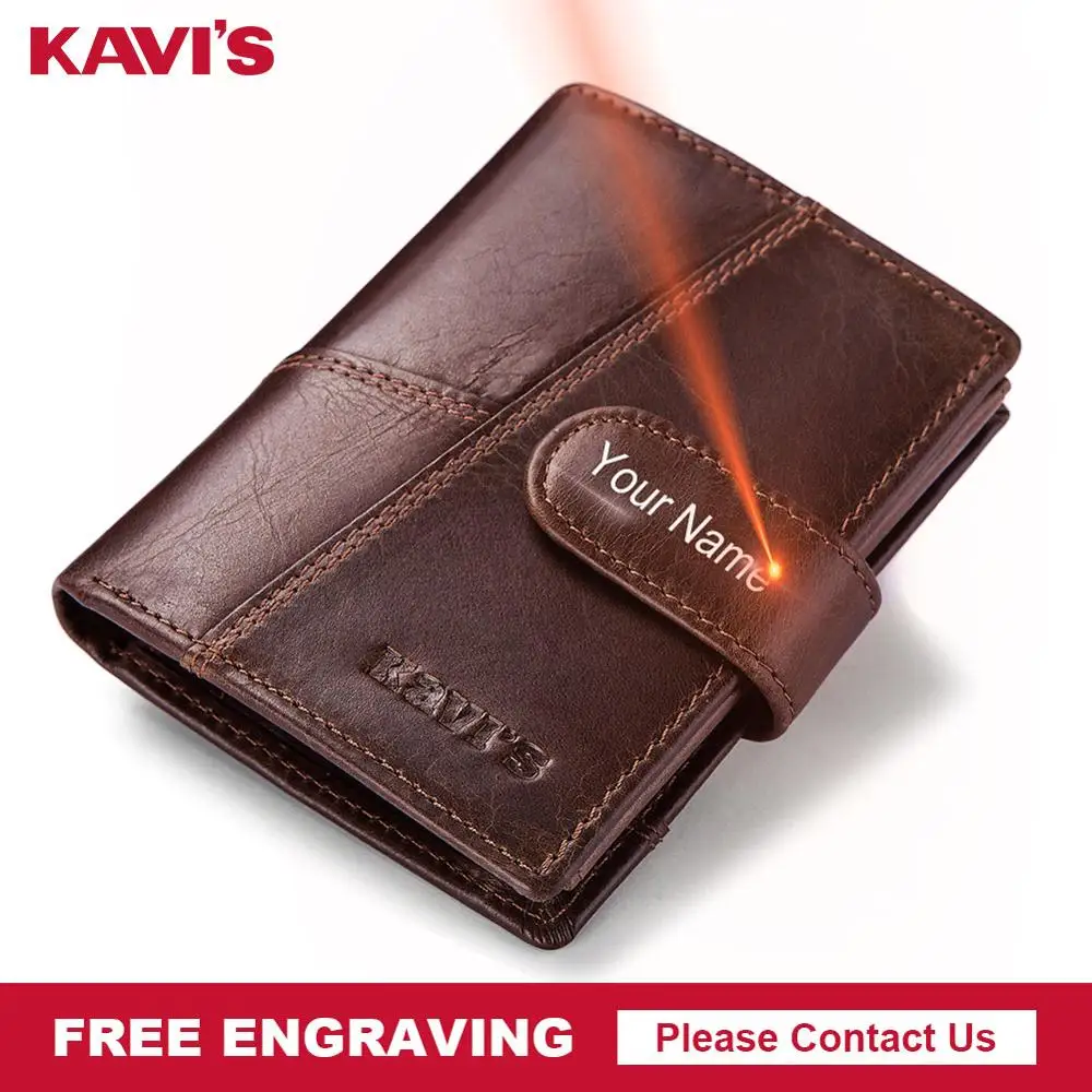 Кошелек KAVIS из натуральной коровьей кожи с бесплатной гравировкой для мужчин Crazy