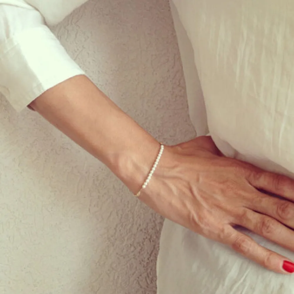 Trendy Charm Gold/Silver Imitation Pearl Chain Bracelet Jewelry Wedding