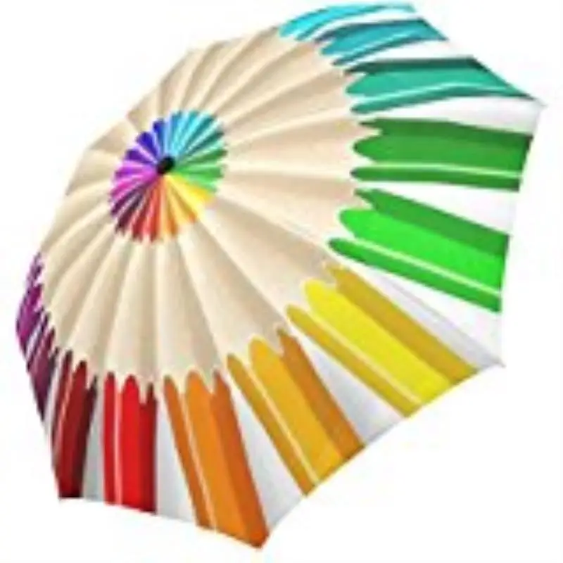 

Rainbow Colored Crayon Custom Foldable Sun Rain Travel Umbrella 100% Fabric Aluminium High-Quality Foldable Umbrella