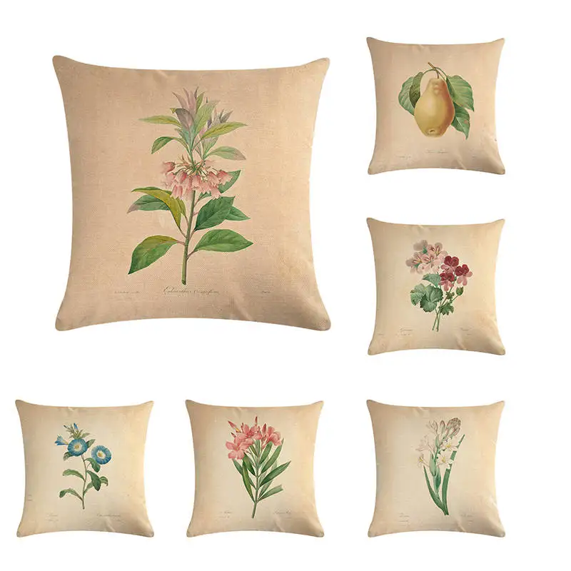 

Retro Flower Patterns Cushion Cover Hydrangea Violet Poppy flower Pansy Pillow Case For Home Office Chair Couch DecorationZY40