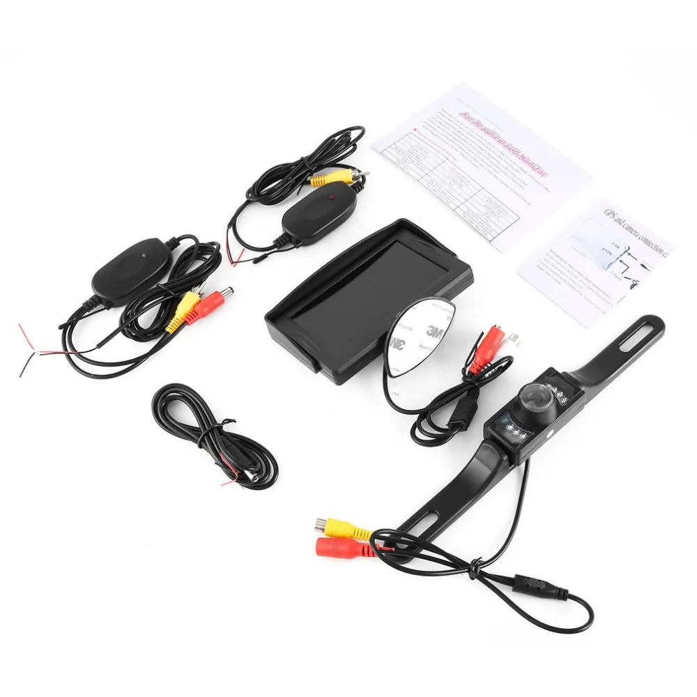 

4.3" TFT LCD Monitor Backup Camera and Monitor Kit Wireless License Plate Car Rear View Camera Parking Assistance System New